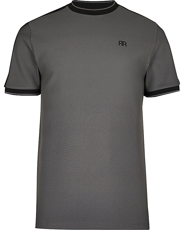 Grey RR tape detail slim fit t-shirt