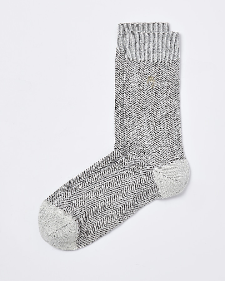 Maison Riviera grey herringbone socks 1 pair