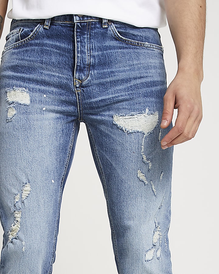 Blue ripped slim fit jeans