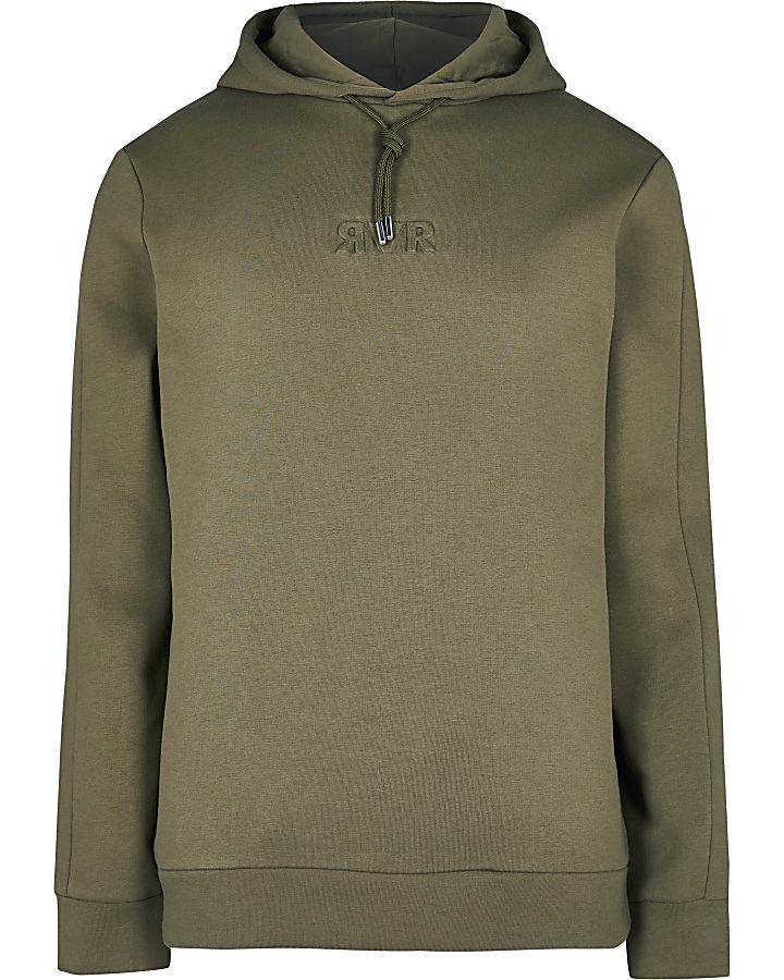 Khaki RVR embossed slim fit hoodie
