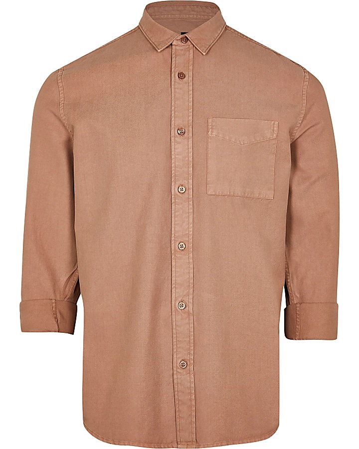 Brown washed organic long sleeve shirt