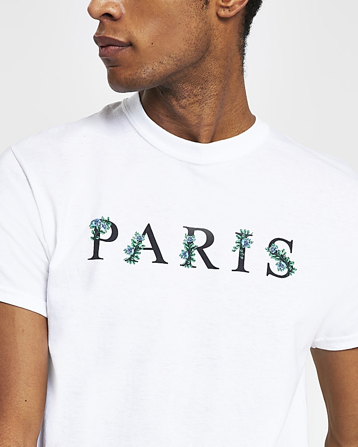 White floral 'Paris' logo t-shirt