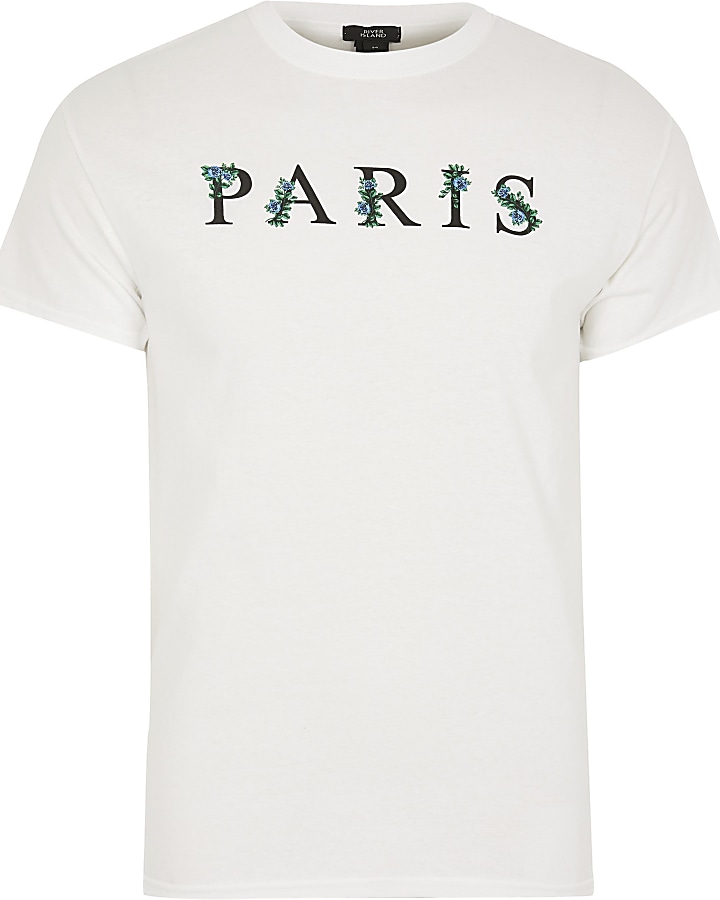 White floral 'Paris' logo t-shirt
