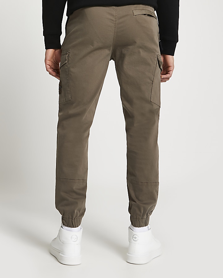 Brown washed slim fit cargo trousers