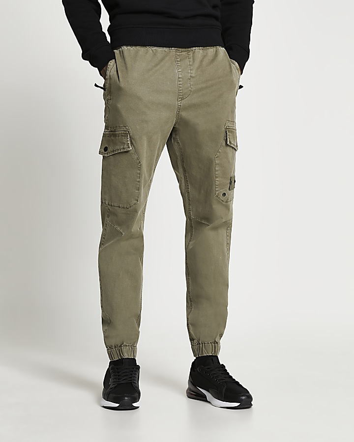 Green washed cargo trousers
