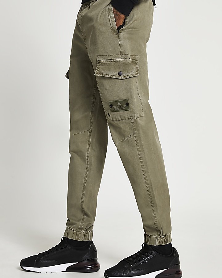 Green washed cargo trousers