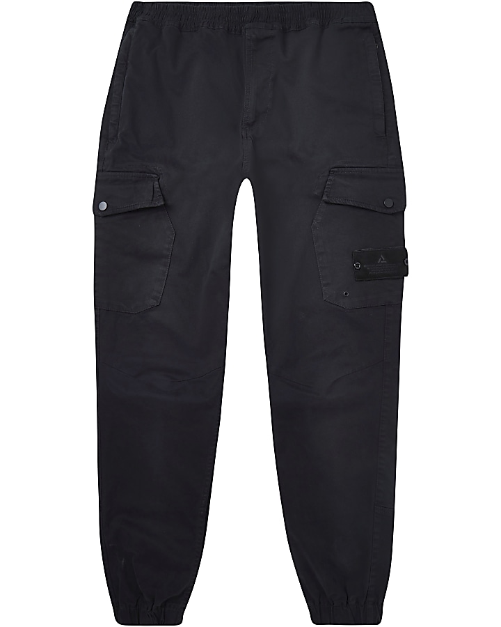 Black washed slim fit cargo trousers