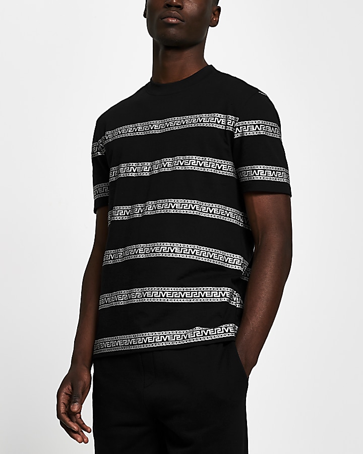 Black Greek river stripe slim fit t-shirt