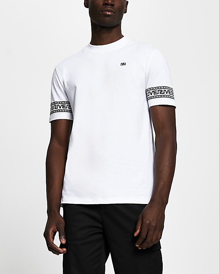 White monogram sleeve slim fit T-shirt
