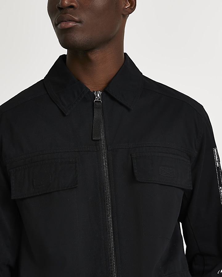 Black field jacket with sleeve print