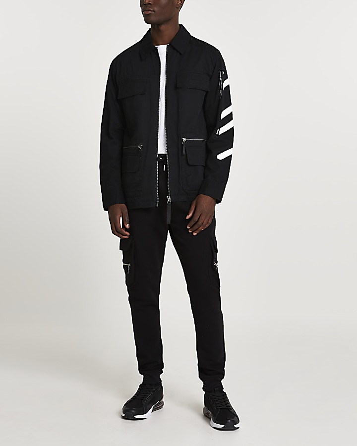 Black field jacket with sleeve print