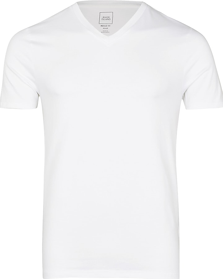 White v neck muscle fit t-shirt
