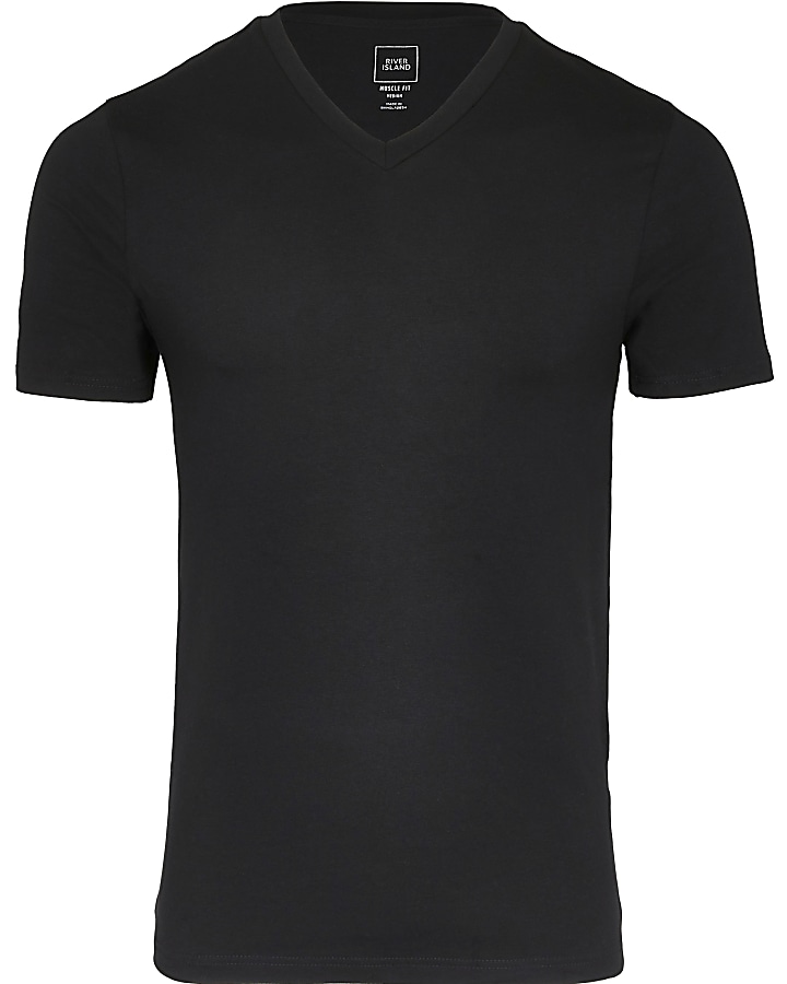 Black v neck muscle fit t-shirt