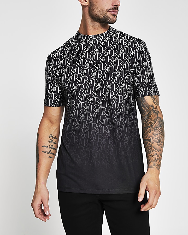 Black fade river print short sleeve t-shirt