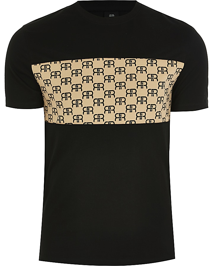 Black monogram block slim fit T-shirt