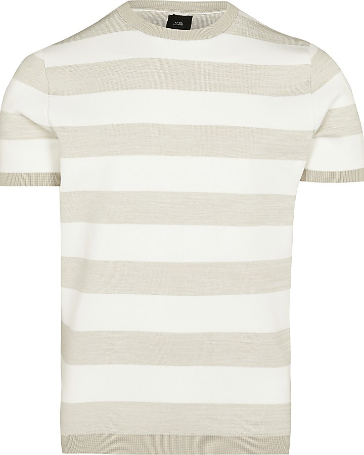 Stone stripe slim fit knitted t-shirt