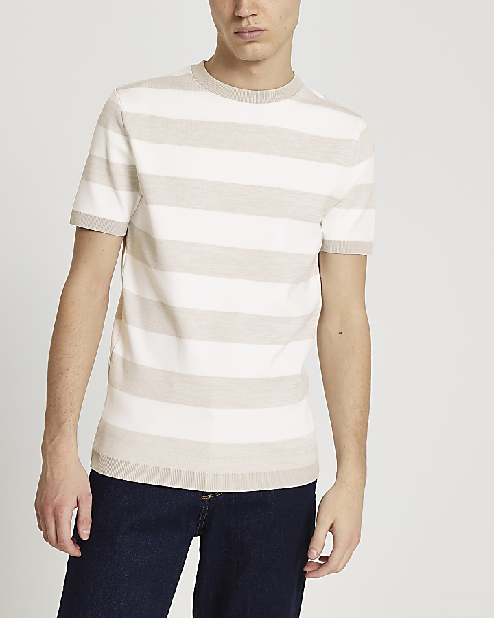 Stone stripe slim fit knitted t-shirt