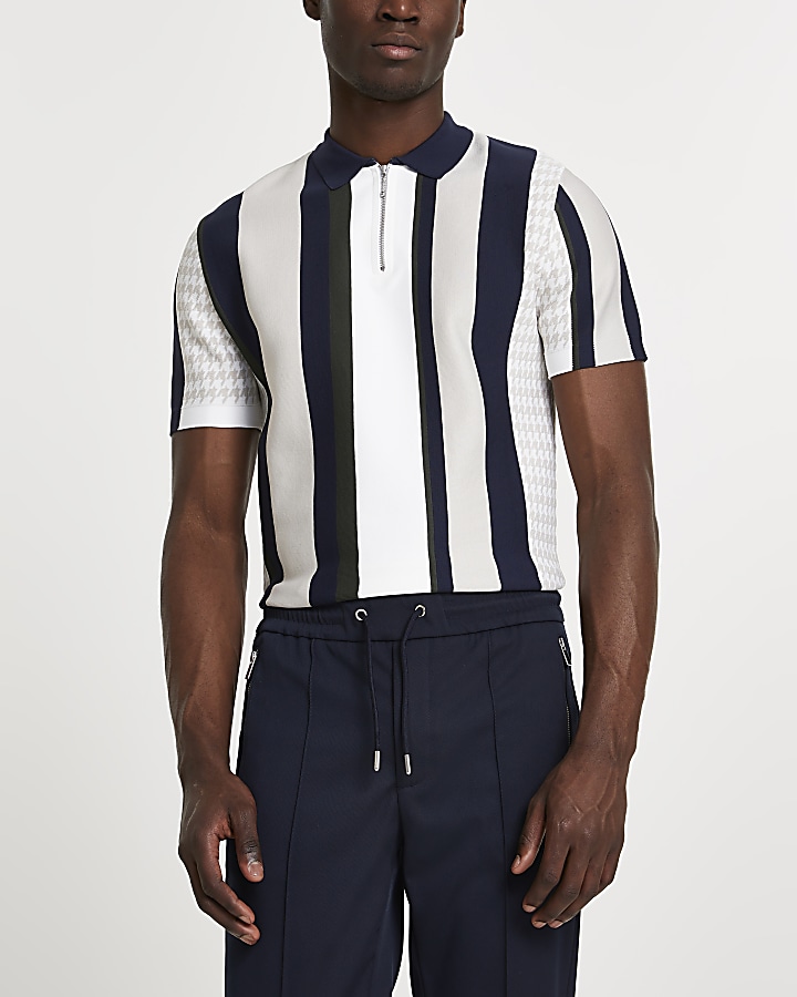 Stone stripe slim fit short sleeve polo shirt