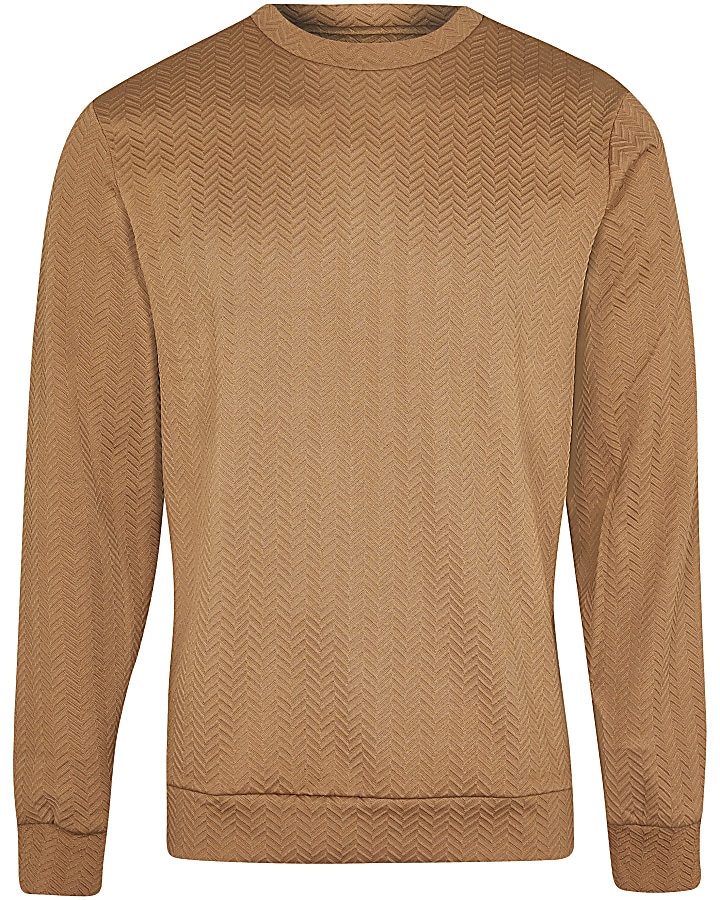 Brown chevron textured sweatshirt