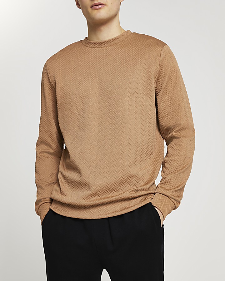 Brown chevron textured sweatshirt