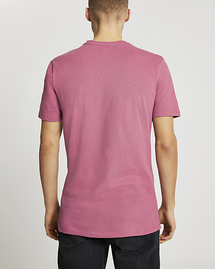 Pink 'RR' palm trees logo slim fit t-shirt