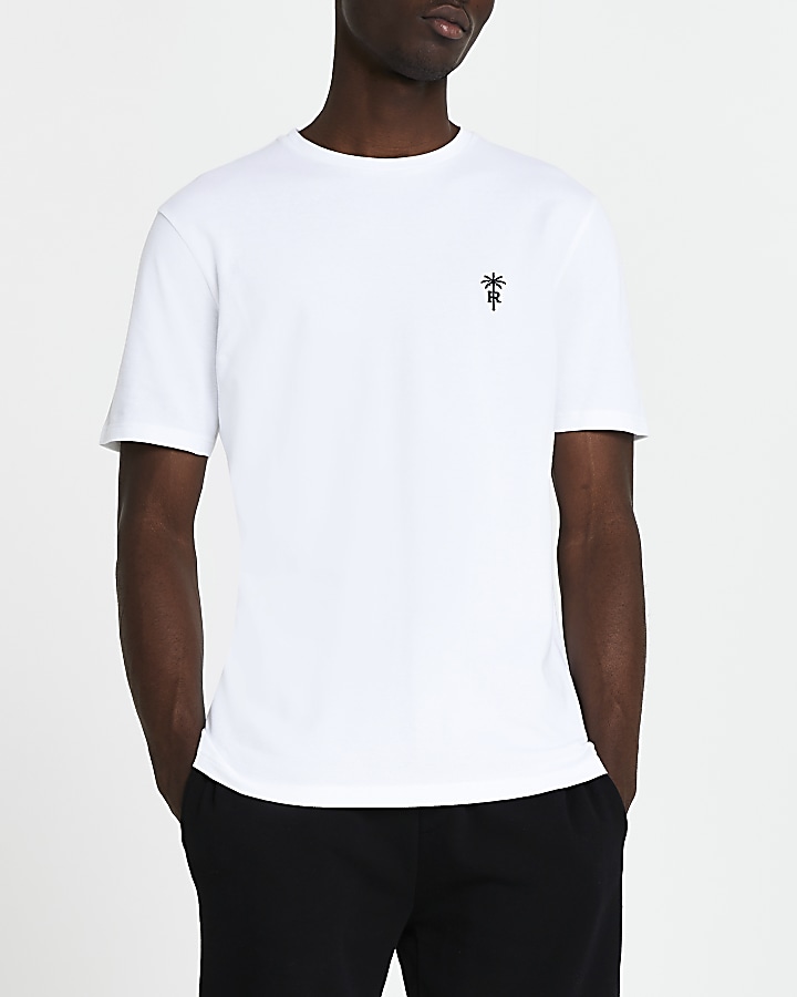 White 'RR' palm trees logo slim fit t-shirt