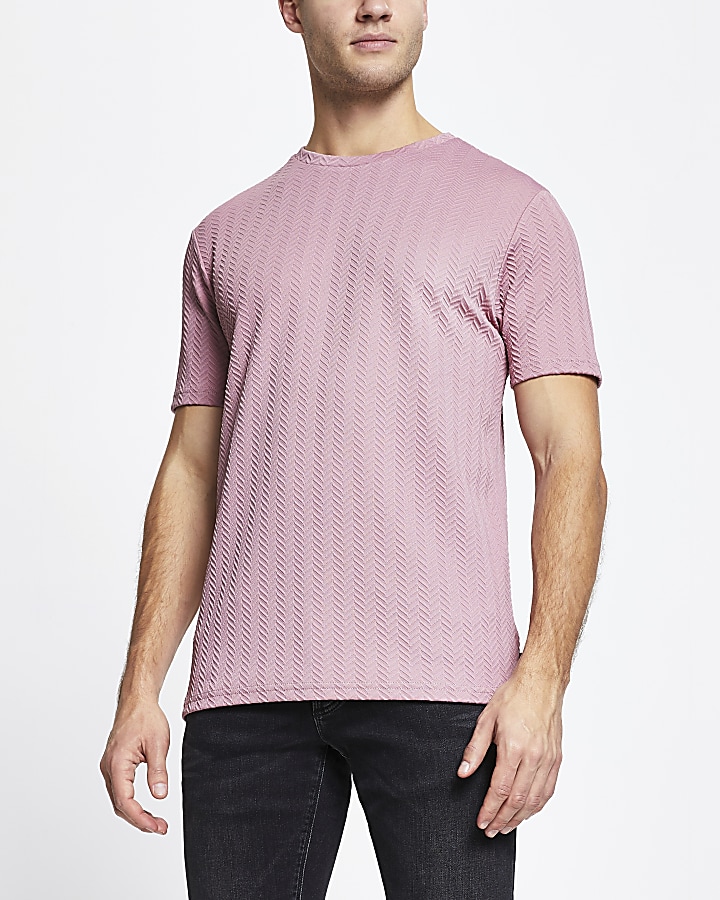 Pink chevron detail slim fit t-shirt