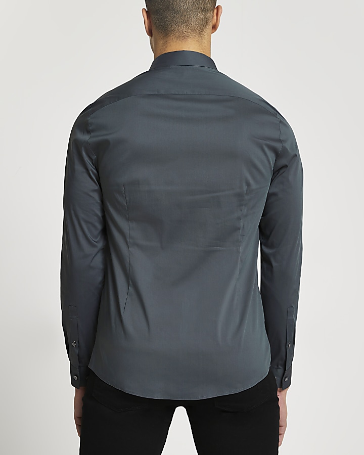Grey muscle fit long sleeve shirt