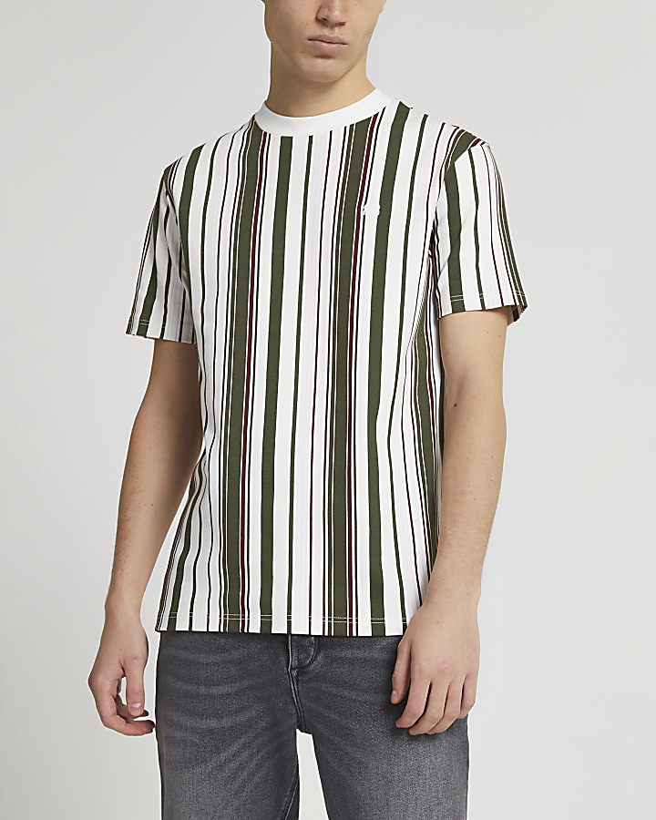 Khaki 'RR' stripe slim fit t-shirt