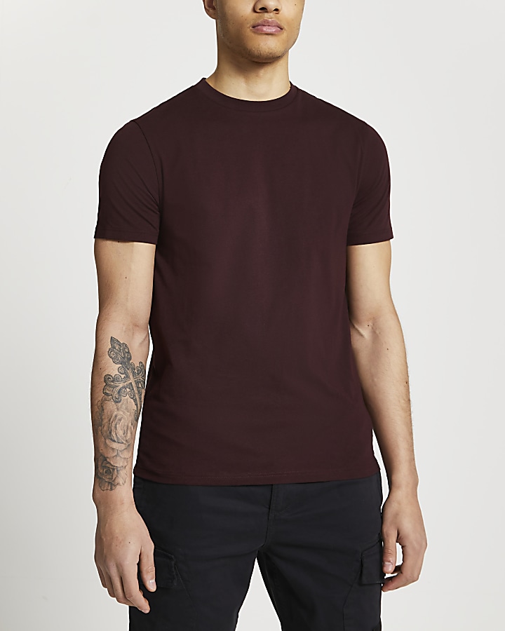 Dark red short sleeve slim fit t-shirt