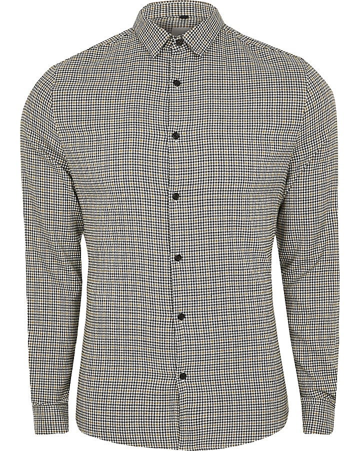 Black check muscle fit long sleeve shirt