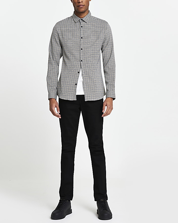 Black check muscle fit long sleeve shirt