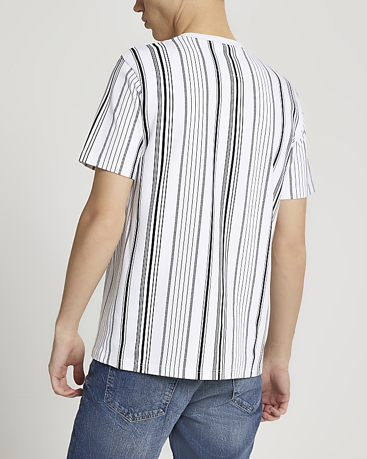 White graphic stripe slim fit t-shirt