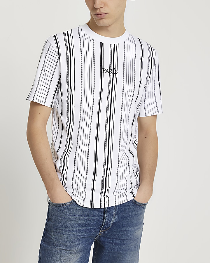 White graphic stripe slim fit t-shirt