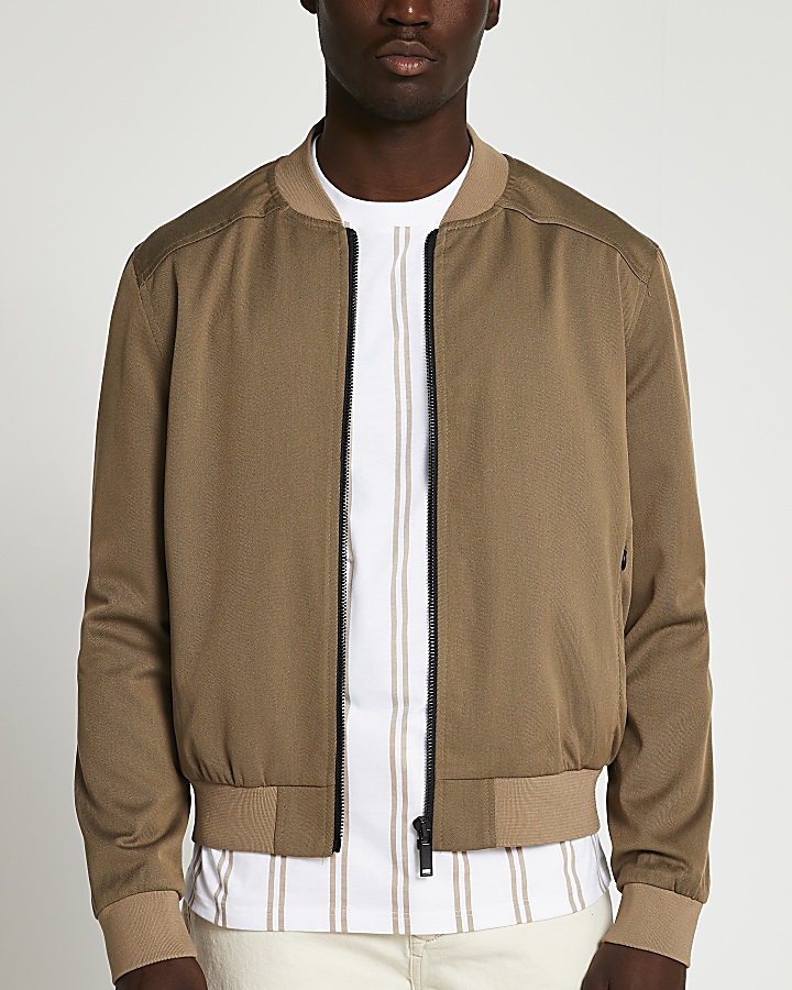Brown zip thru bomber jacket