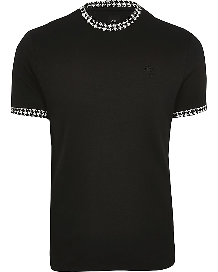 Black dogtooth ringer regular fit t-shirt