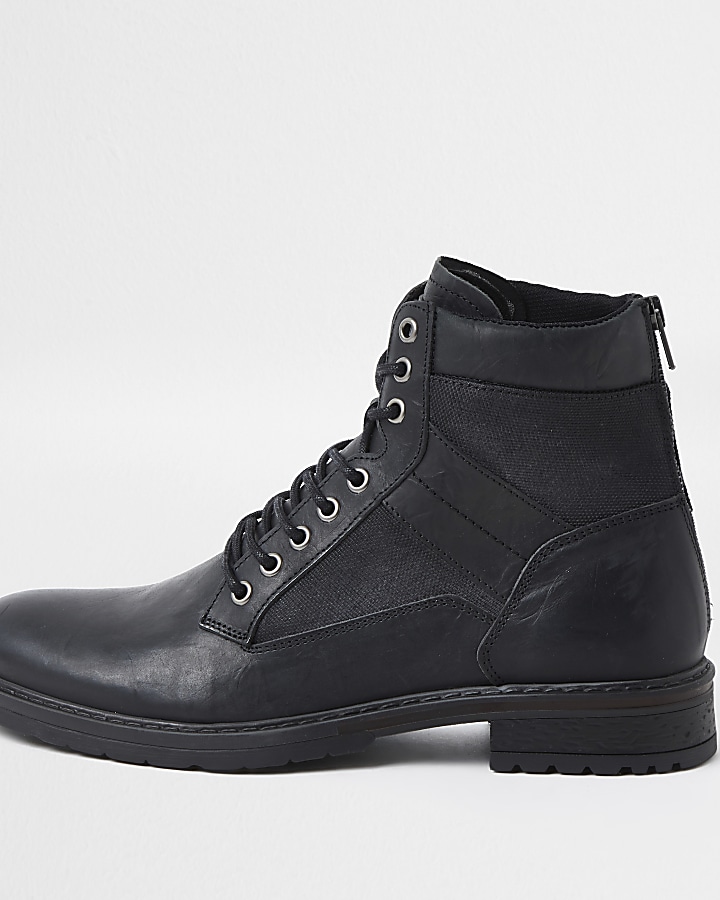 Black leather zip up boots
