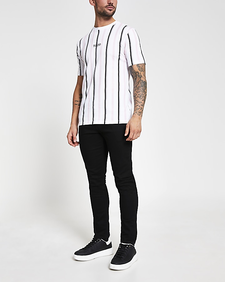 White short sleeve 'Tokyo' stripe t-shirt