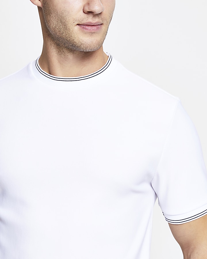 White contrast stripe slim fit t-shirt