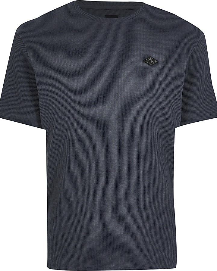 Dark grey waffle short sleeve pyjama t-shirt