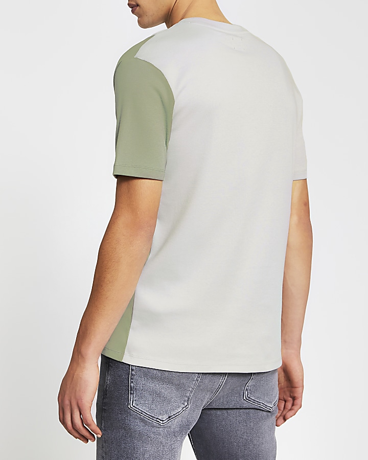 Green colour block slim fit t-shirt