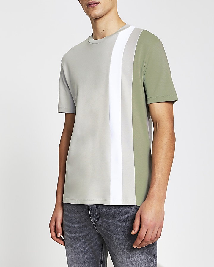 Green colour block slim fit t-shirt