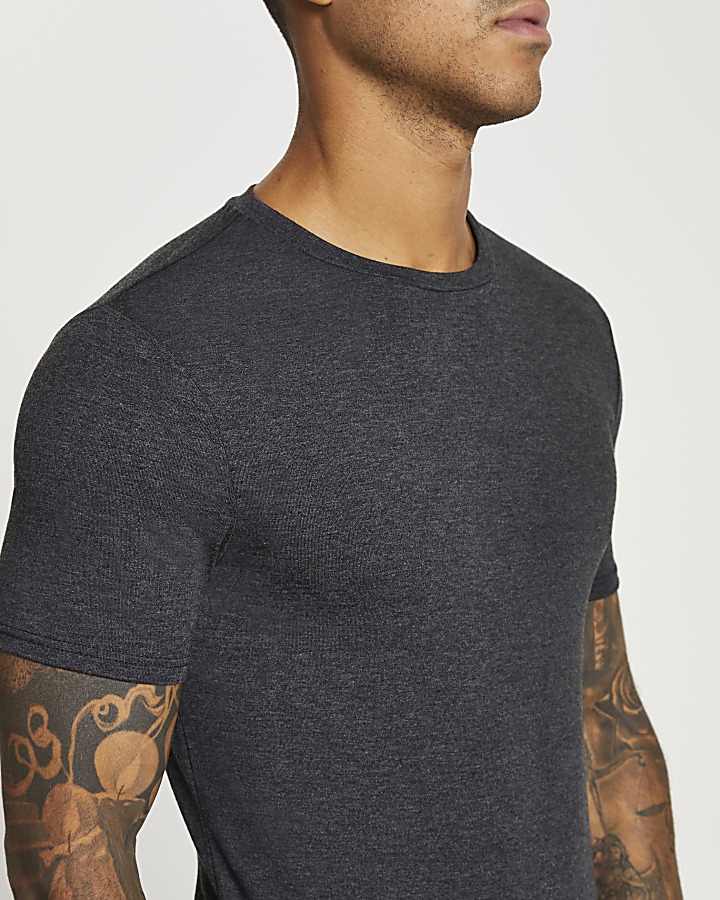 Grey muscle fit short sleeve t-shirt