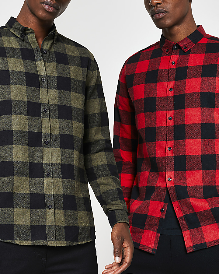 Red 2 pack long sleeve check shirts