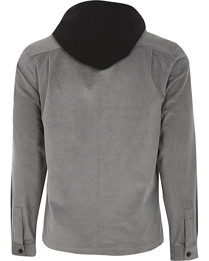Grey hooded long sleeve shacket