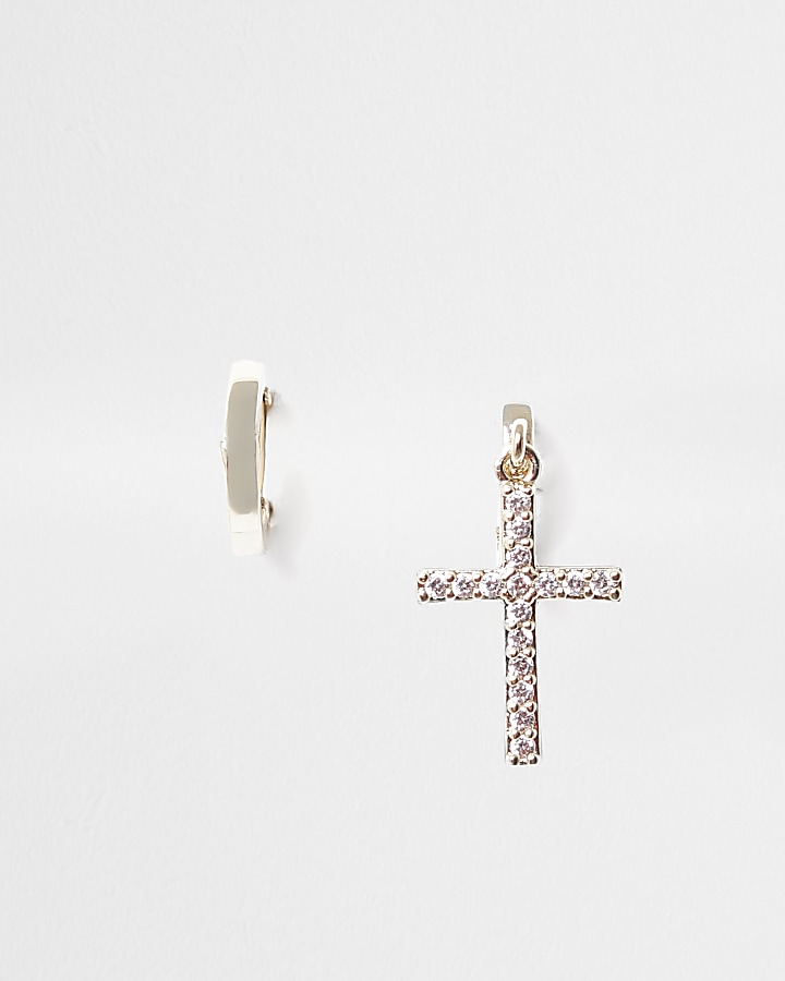 Gold plated crystal cross hoop earrings