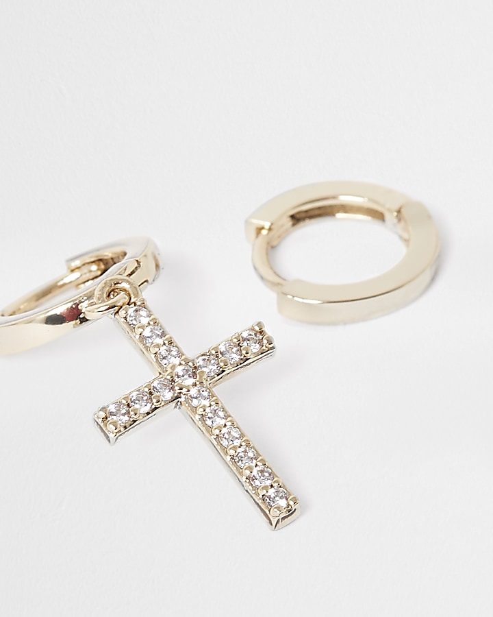 Gold plated crystal cross hoop earrings