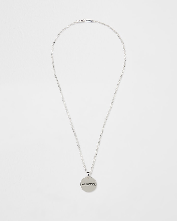 Silver plated Greek key coin necklace