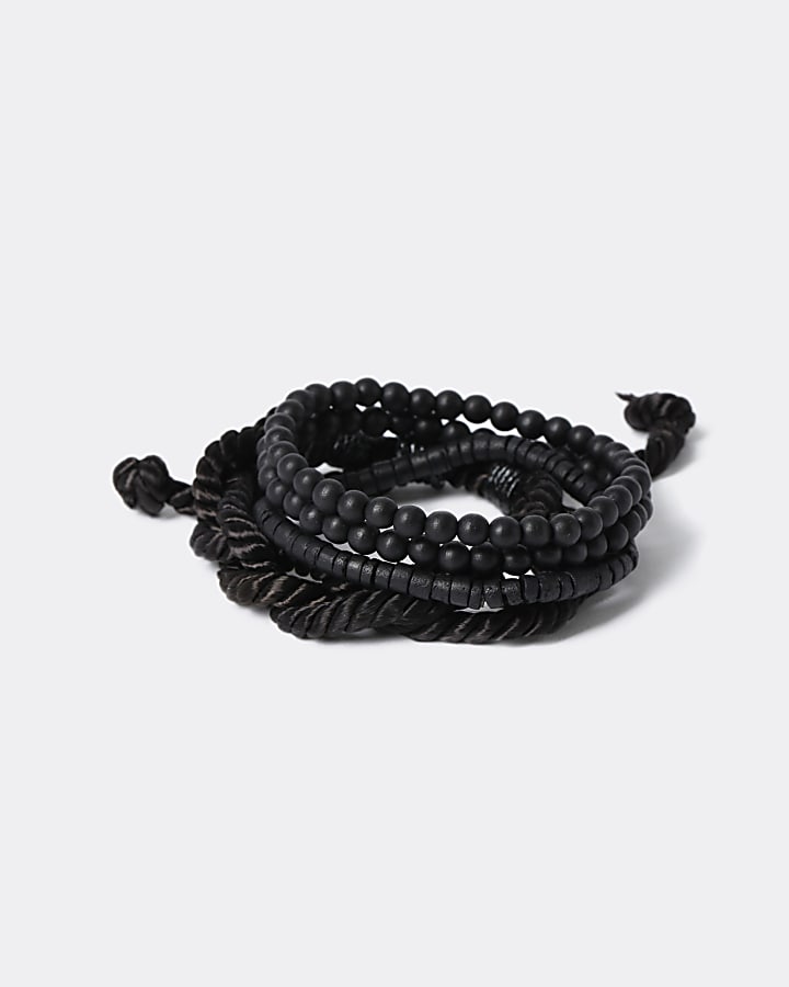Multipack black bead and fabric bracelets