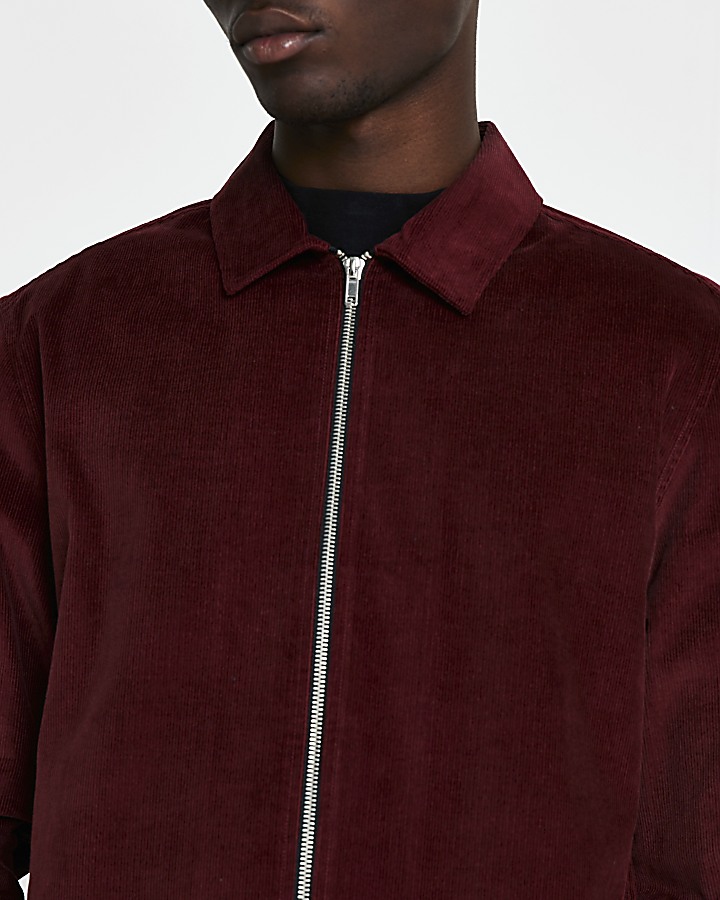 Red long sleeve regular fit cord shacket